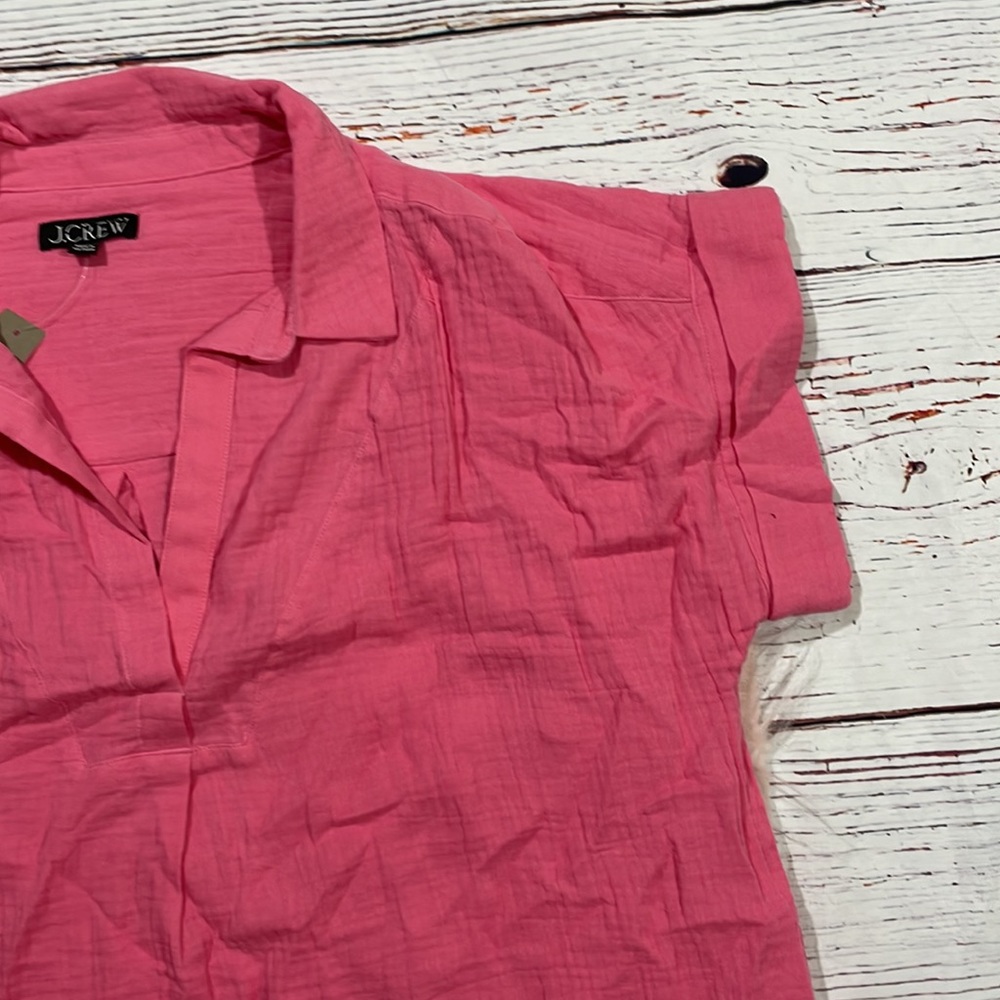 J. Crew Bubblegum Pink Short-Sleeve Gauze Shift Dress - Picture 7 of 9
